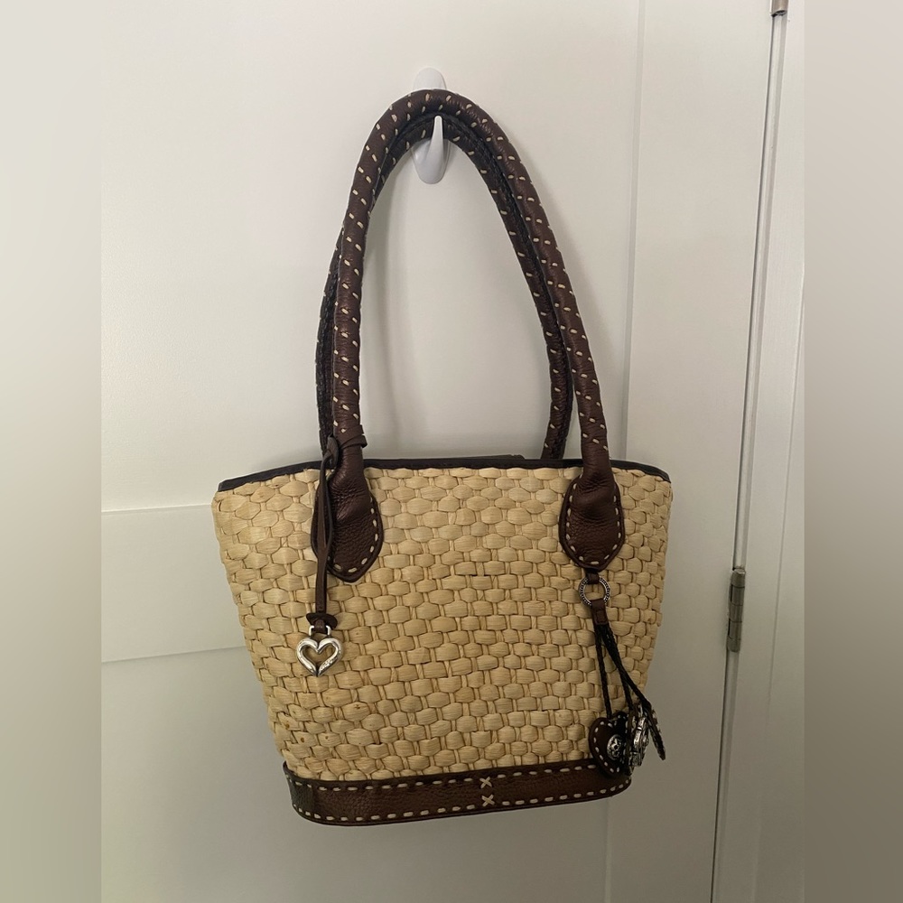 Brighton | Woven Straw Shoulder Bag with Leather Trim